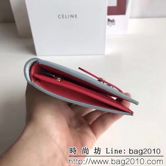 CELINE賽琳原單 專櫃款 手掌紋牛皮小號搭扣拼色錢夾 0146 SL1425